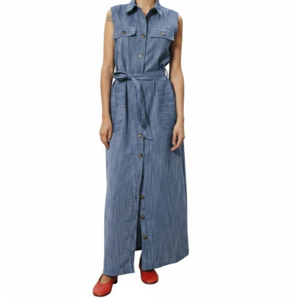 FRNCH Paris Scarlet Maxi Shirt Dress Women Size Small Utility Linen Sleeveless